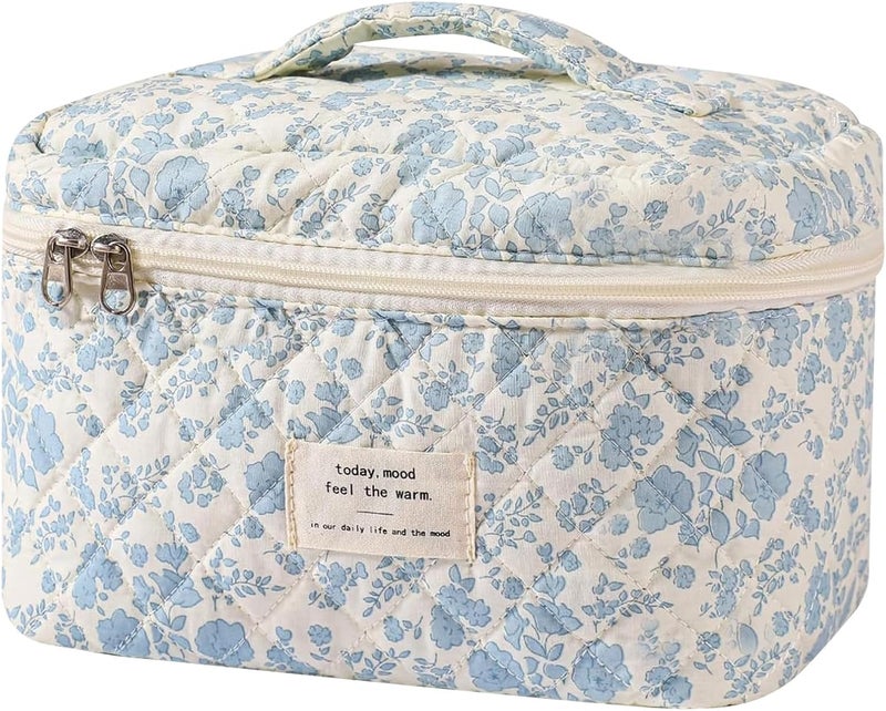 Gosect Large Makeup Bag, Cute Cosmetic Bag for Women Girls, Floral Coquette Aesthetic Toiletry Bag, Travel Make Up Organizer Bag (BDLH) - Image 1